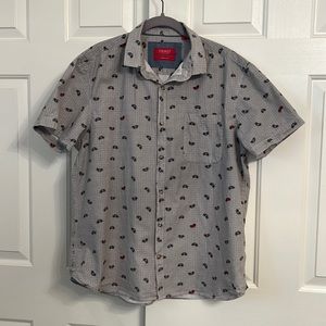 U35- Bruno Milano Modern Fit Gray Button Up Crab Pattern Shirt Size Large
